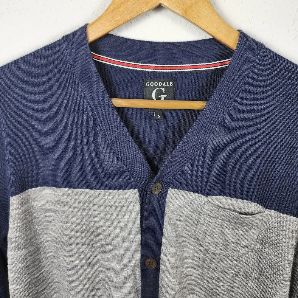 Goodale Cardigan Sweater‎ Mens Small Navy Gray Wool Blend Patch Pockets Casual